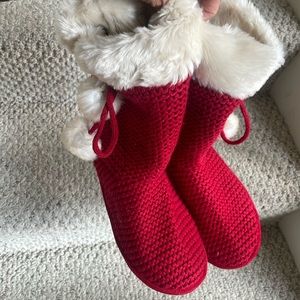Red knitted booties